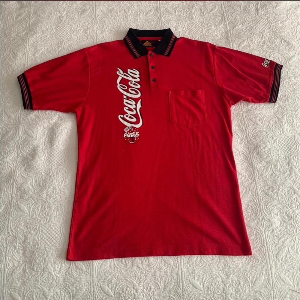 Vintage 90s Coca Cola Red Polo with Black-Trim Collar / 90s Coke